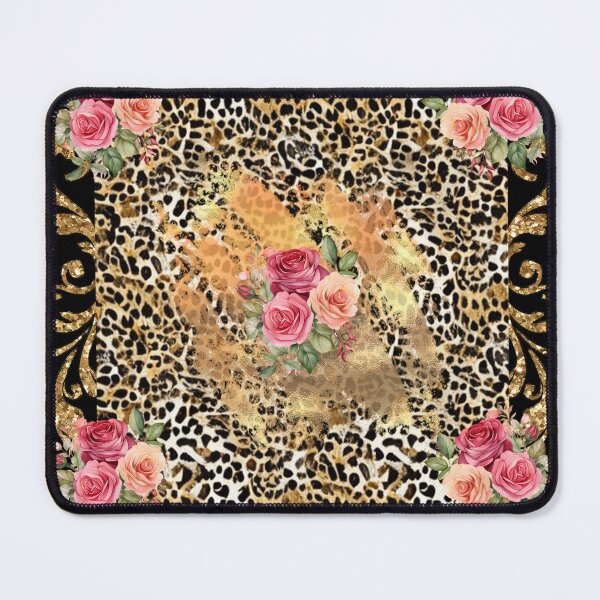 Item preview, Leopard print pattern with gold and roses designed and sold by Renee Lavoie.