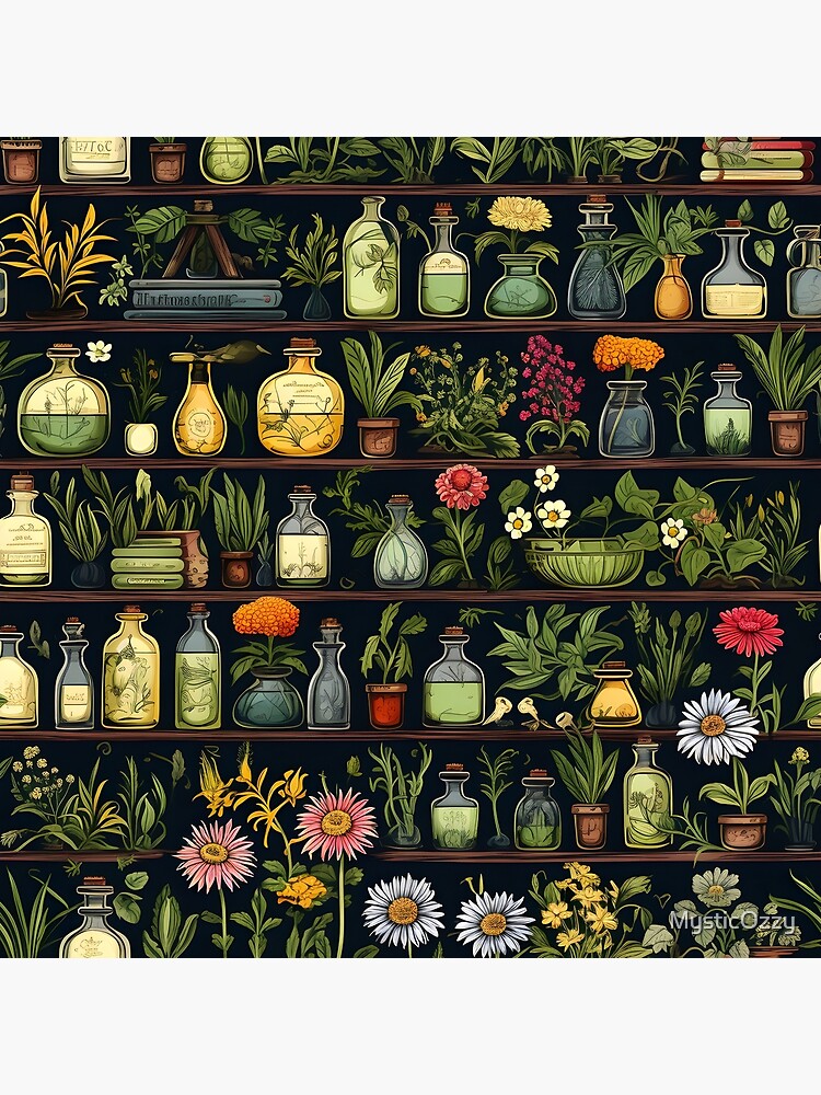 Witchy Vibe: Apothecary Jars Potions Poisons and Herbs Seamless Pattern  Poster for Sale by MysticOzzy