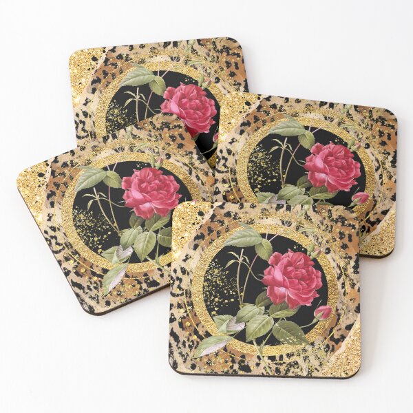 Item preview,  Leopard print pattern with gold and roses designed and sold by Renee Lavoie.