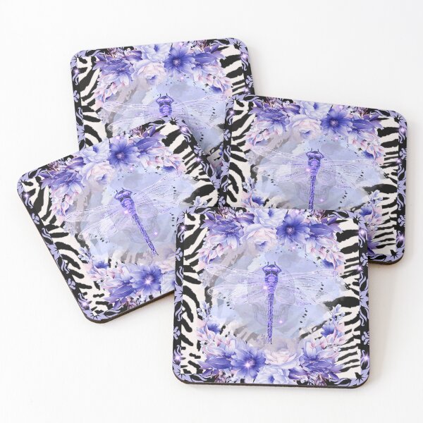 Item preview, Skull Dragonfly purple purple flowers zebra pattern designed and sold by Renee Lavoie.