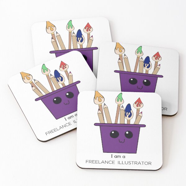 Item preview, Purple Kawaii Paint pot & brushes art designed and sold by Bizzybeebolly.