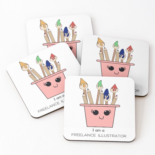 Item preview, Pink Kawaii Paint pot & brushes art designed and sold by Bizzybeebolly.