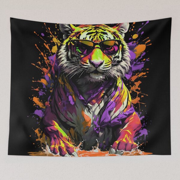 Artikelvorschau, Tiger-Farbspritzer mit Sonnenbrille entworfen und verkauft von MindWave THC.