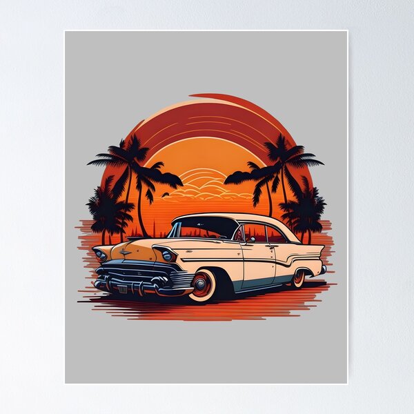 Item preview, American classic car in desert at sunset designed and sold by davidbomel-Art.