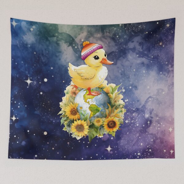 Item preview, Duck in Lesbian Flag Colors Beanie Stands on Planet designed and sold by Savchuk-Vova.