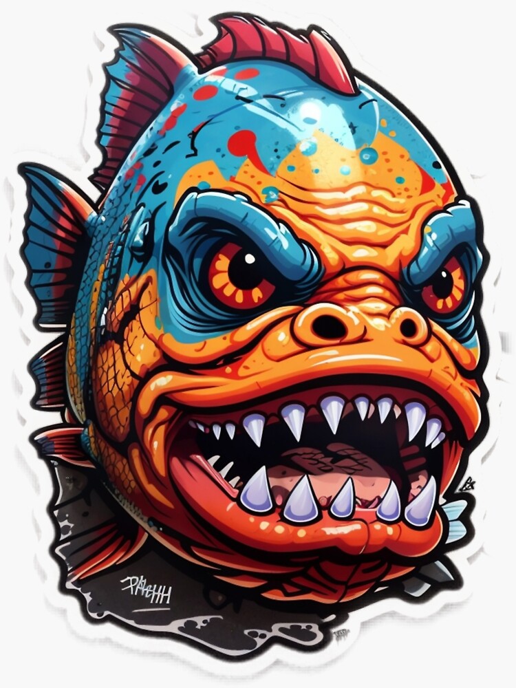 piranha fish drawing comic symbol illustration fun' Sticker