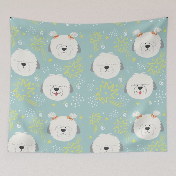 Item preview, English Sheepdog Playful Dot Pattern designed and sold by DazziDazzi.