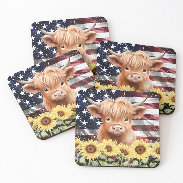 Item preview, Patriotic Baby Highland Cow with Sunflowers designed and sold by JDWCreations.