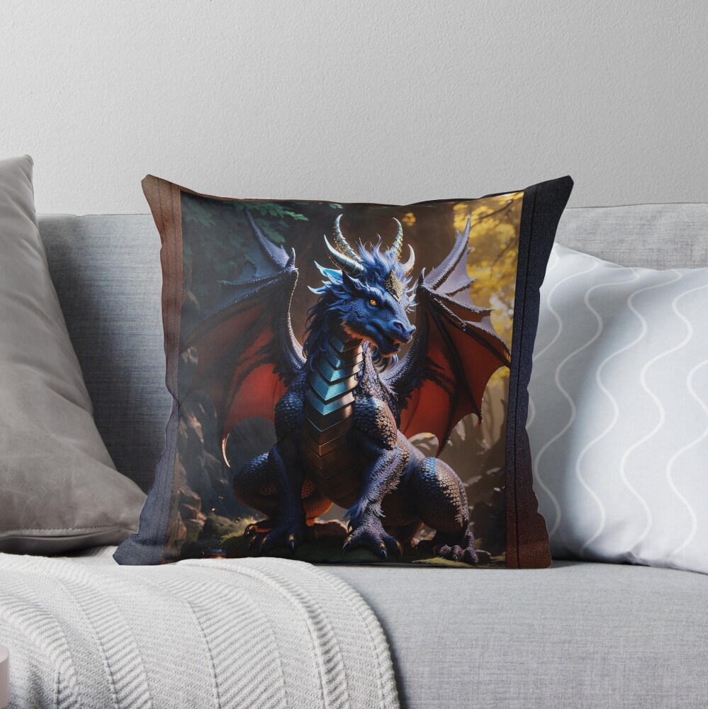 The Nevilous Dragon Of The Forest AI Concept Art by Xzendor7 - The Exquisite Eternal Guardian 3 The Nevilous Dragon Of The Forest Fantasy Beautiful AI Concept Art Portrait by Xzendor7 Decorative Throw Pillow