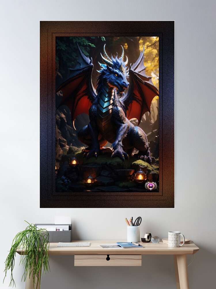 The Nevilous Dragon Of The Forest AI Concept Art by Xzendor7 - The Exquisite Eternal Guardian 2 The Nevilous Dragon Of The Forest Fantasy Beautiful AI Concept Art Portrait by Xzendor7 Wall Decor Poster
