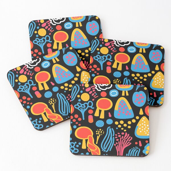 Item preview, Mushroom Mosaic: Colorful shapes on ebony canvas designed and sold by ArrangedDesigns.