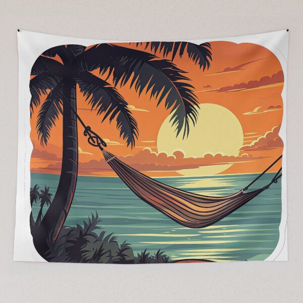 Item preview, A  couch next to a hammok and the sun sets over the horizon designed and sold by abmkf.