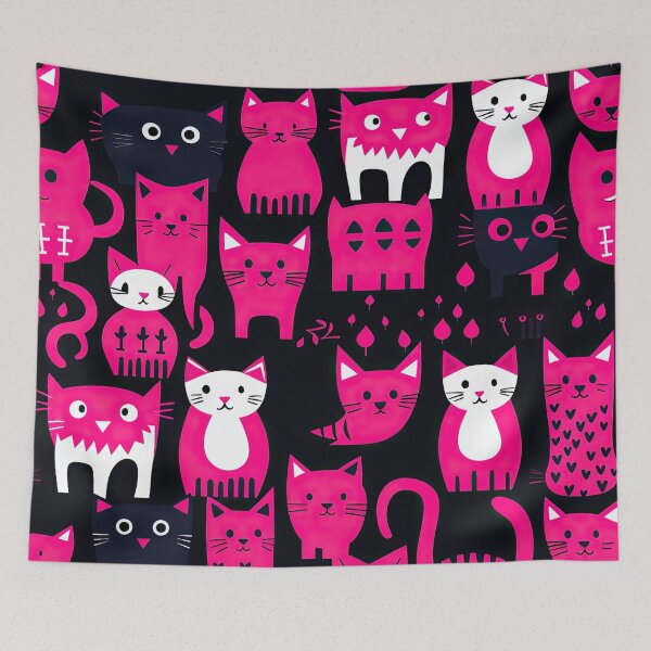 Item preview, Gatos callejeros lindos de color rosa fuerte - Patrón Kawaii designed and sold by AeonAcademy.
