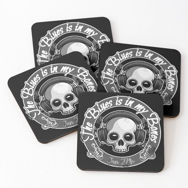 Item preview, The Blues is in my Bones / Blue Skull - Black & White Grunge Style designed and sold by Skulls & Calaveras.