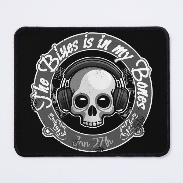 Item preview, The Blues is in my Bones / Blue Skull - Black & White Grunge Style designed and sold by Skulls & Calaveras.