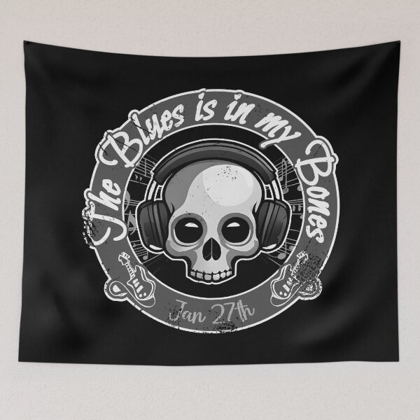 Item preview, The Blues is in my Bones / Blue Skull - Black & White Grunge Style designed and sold by Skulls & Calaveras.
