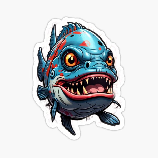  Aggressive Piranha Fish Sticker: High-Tech Angling with Fishing  Rod Building Decals and Electronics Stickers for Fishing Gear Full Color  Print (5X4,3)