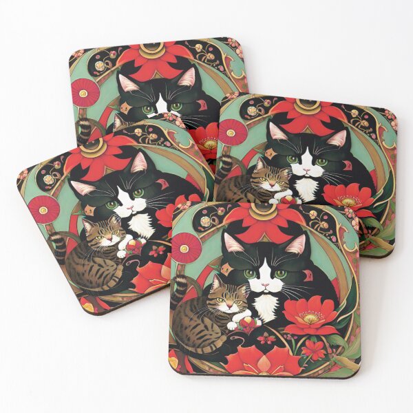 Item preview, Cat and her baby in the middle of a lush garden designed and sold by paulagonig.