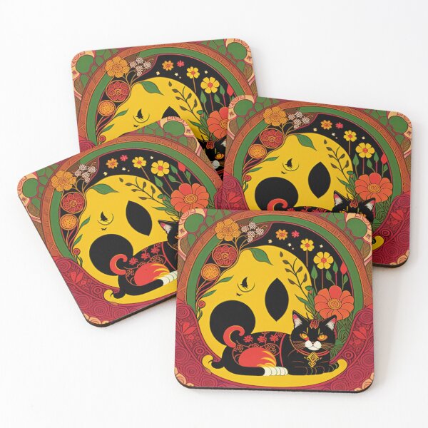Item preview, Black cat on intricate red background designed and sold by paulagonig.