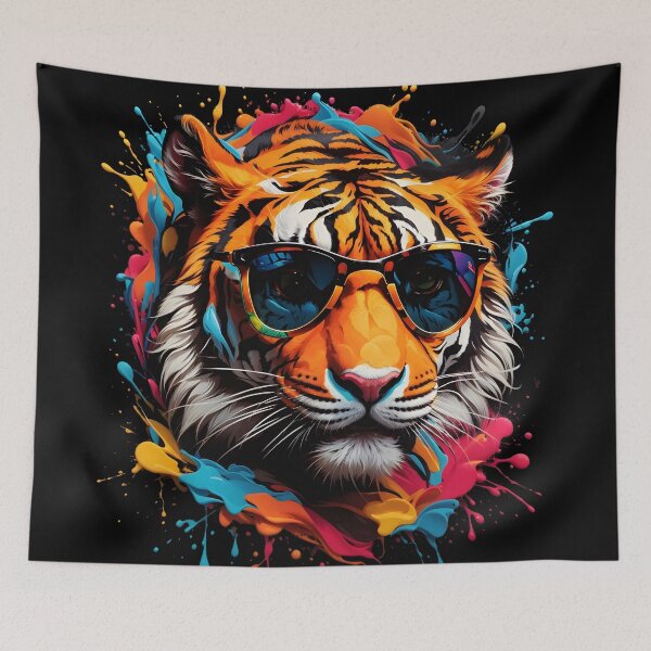 Artikelvorschau, Tiger mit Sonnenbrille und buntem Farbspritzer entworfen und verkauft von MindWave THC.