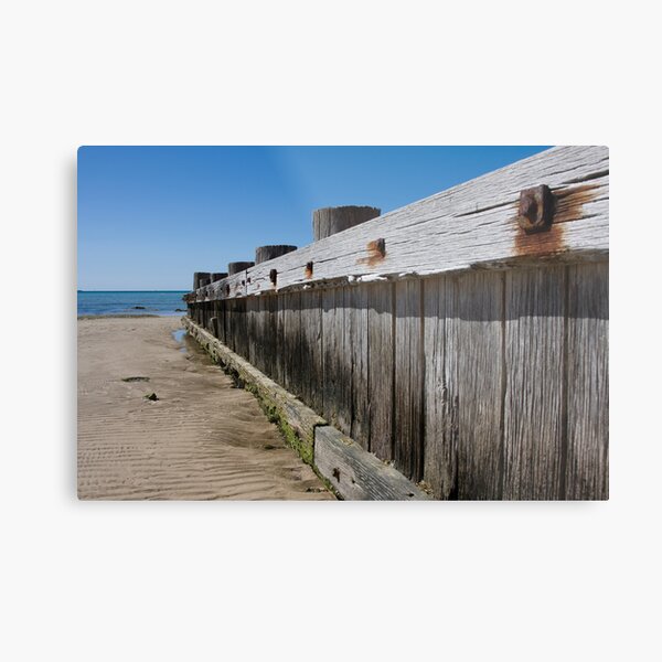 Timber beach retaining wall, Rye. Metal Print