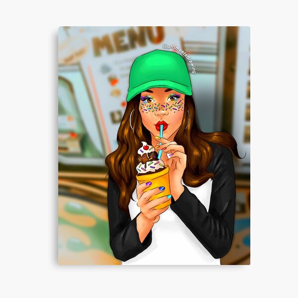 "Jenna Ortega Ice cream girl Drawing Art Stuck in the Middle" Canvas