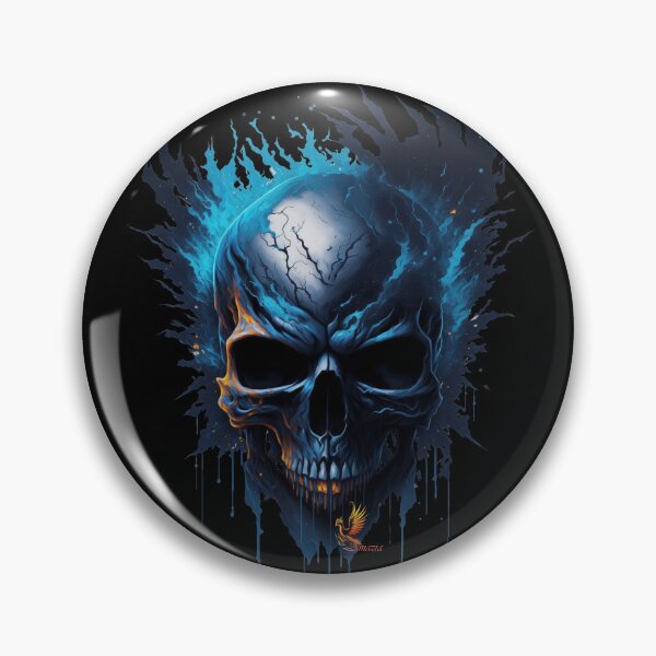 Item preview, Frozen Skull Head with Blue Flames (Black) designed and sold by AmaziaCo.