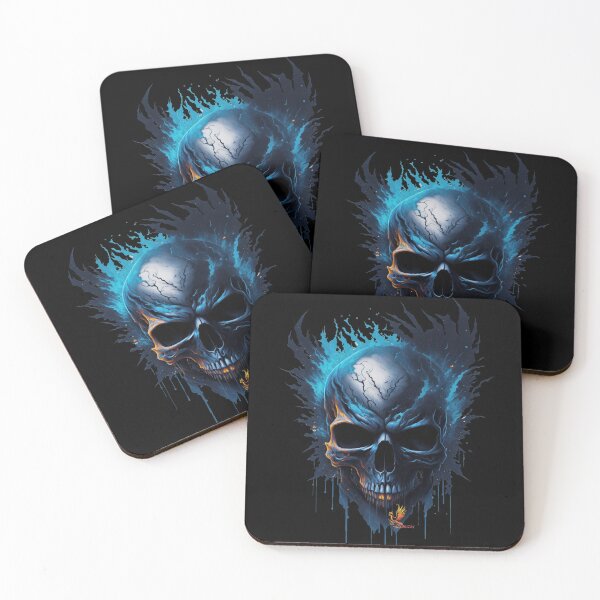 Item preview, Frozen Skull Head with Blue Flames (Black) designed and sold by AmaziaCo.