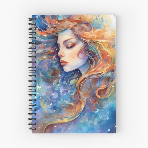 Artikelvorschau, Aquarell schöne Mondgöttin mit langen, gewellten Haaren entworfen und verkauft von WallWhimsyWorks.