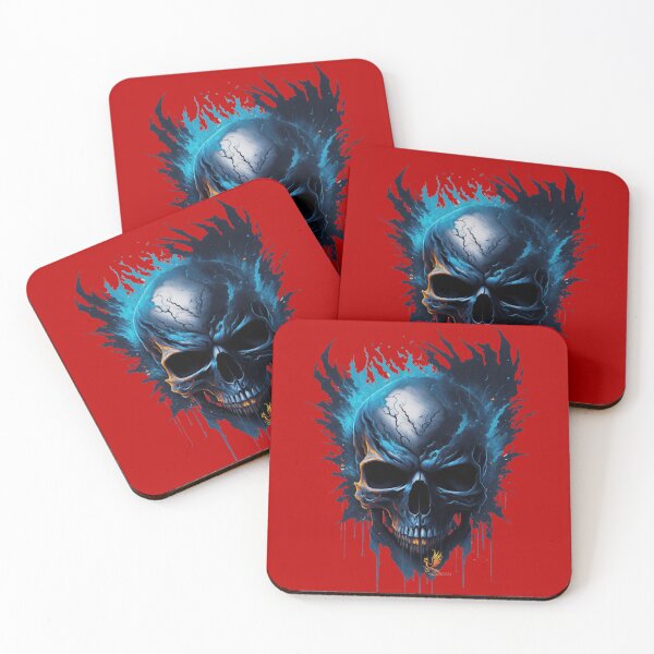 Item preview, Frozen Skull Head with Blue Flames (Red) designed and sold by AmaziaCo.