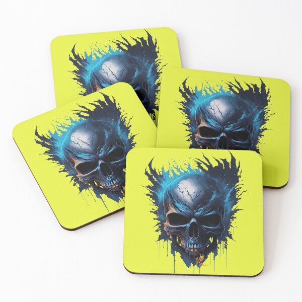 Item preview, Frozen Skull Head with Blue Flames (Yellow) designed and sold by AmaziaCo.