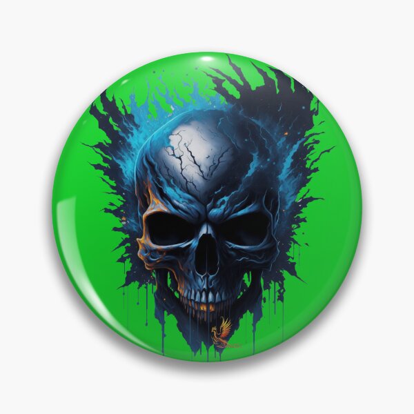 Item preview, Frozen Skull Head with Blue Flames (Green) designed and sold by AmaziaCo.