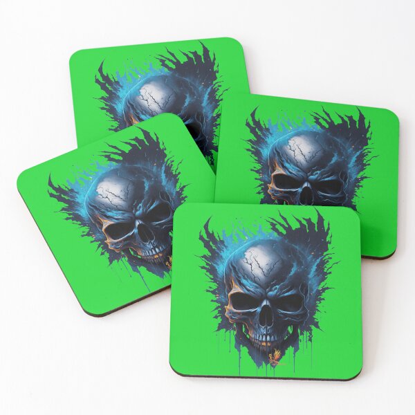 Item preview, Frozen Skull Head with Blue Flames (Green) designed and sold by AmaziaCo.