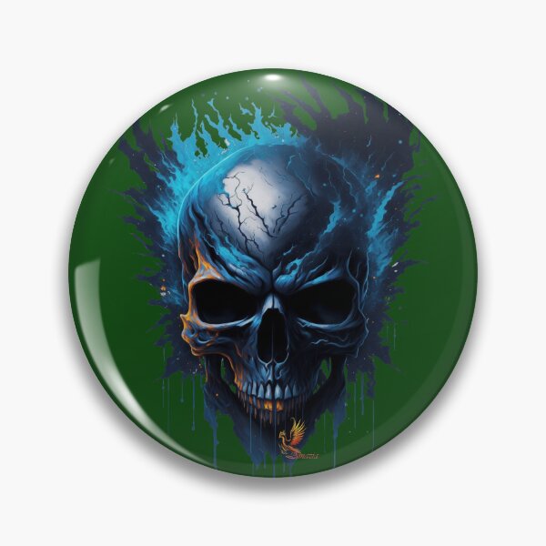 Item preview, Frozen Skull Head with Blue Flames (Dark Green) designed and sold by AmaziaCo.