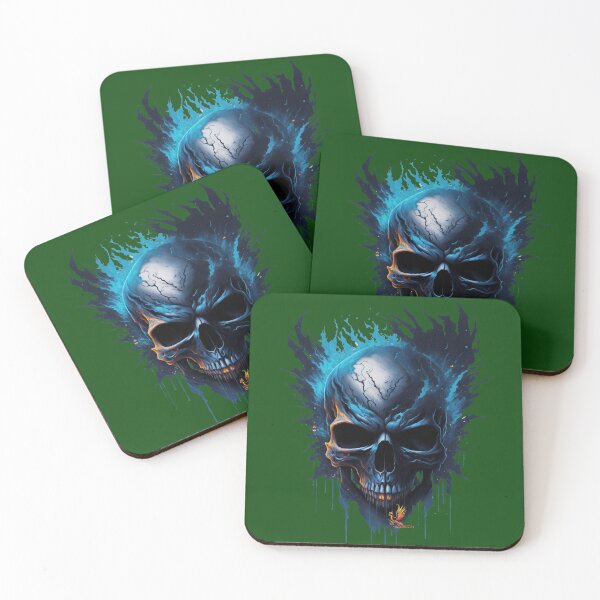 Item preview, Frozen Skull Head with Blue Flames (Dark Green) designed and sold by AmaziaCo.