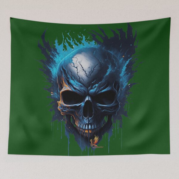 Item preview, Frozen Skull Head with Blue Flames (Dark Green) designed and sold by AmaziaCo.