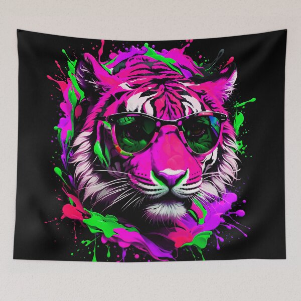 Artikelvorschau, Tiger mit Sonnenbrille und buntem Farbspritzer entworfen und verkauft von MindWave THC.