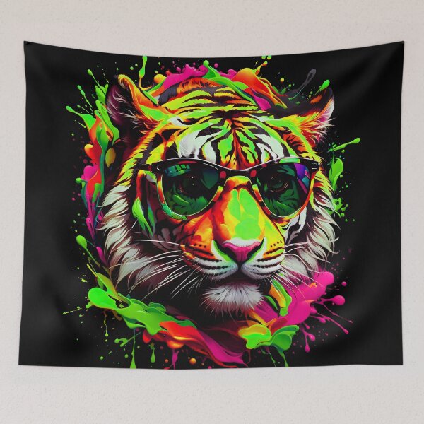 Artikelvorschau, Tiger mit Sonnenbrille und buntem Farbspritzer entworfen und verkauft von MindWave THC.