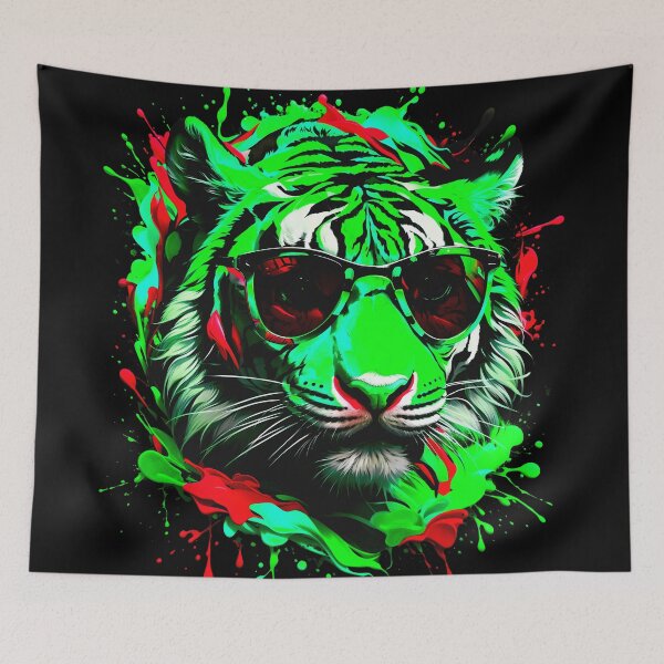 Artikelvorschau, Tiger mit Sonnenbrille und buntem Farbspritzer entworfen und verkauft von MindWave THC.