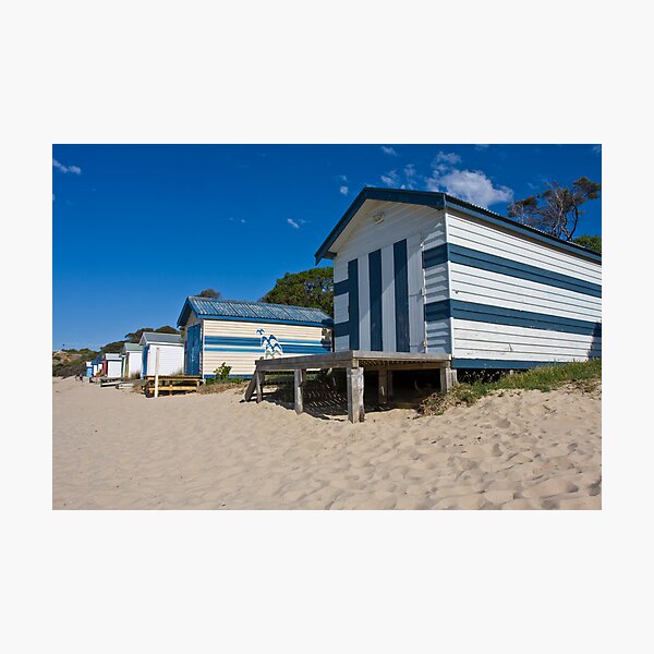 Boat sheds on Tyrone foreshore, Rye, Mornington Peninsula Photographic Print
