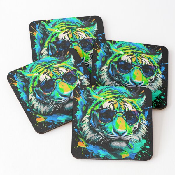 Artikelvorschau, Tiger mit Sonnenbrille und buntem Farbspritzer entworfen und verkauft von MindWave THC.