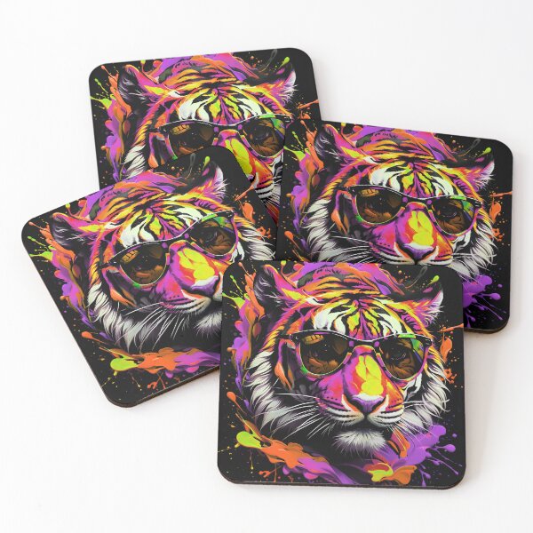 Artikelvorschau, Tiger mit Sonnenbrille und buntem Farbspritzer entworfen und verkauft von MindWave THC.
