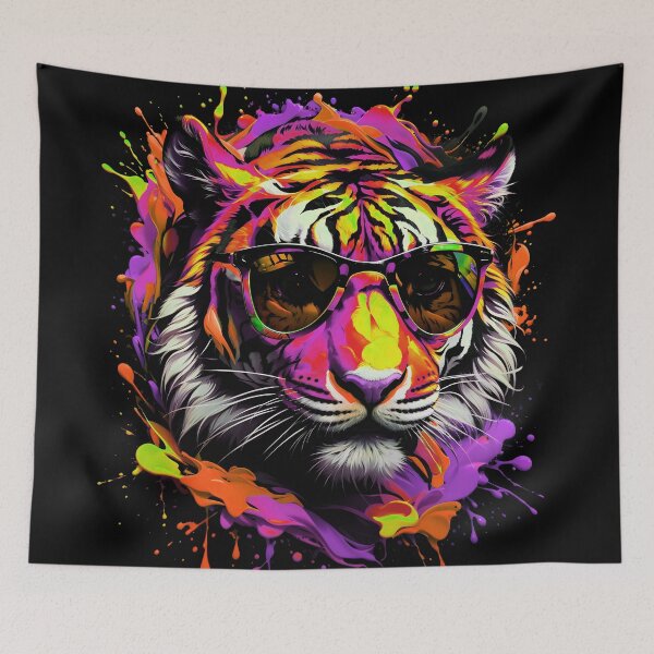 Artikelvorschau, Tiger mit Sonnenbrille und buntem Farbspritzer entworfen und verkauft von MindWave THC.