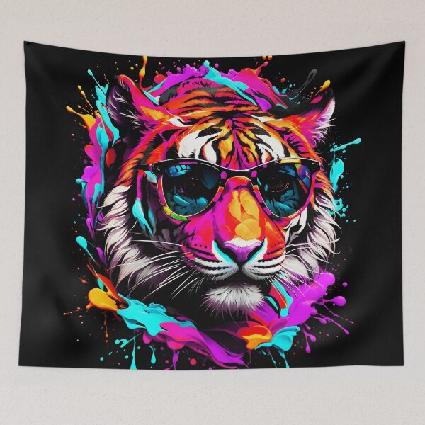 Artikelvorschau, Tiger mit Sonnenbrille und buntem Farbspritzer entworfen und verkauft von MindWave THC.