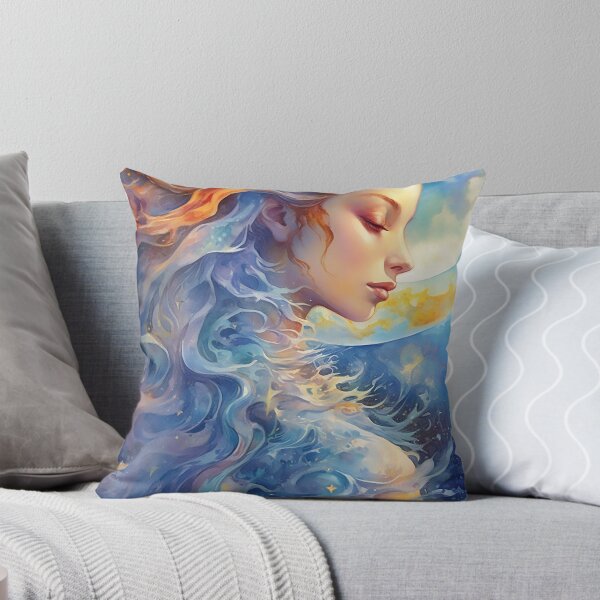 Artikelvorschau, Aquarell schöne Mondgöttin mit langen, gewellten Haaren entworfen und verkauft von WallWhimsyWorks.