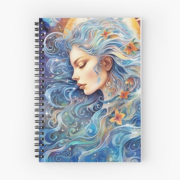 Artikelvorschau, Aquarell schöne Mondgöttin mit langen, gewellten Haaren entworfen und verkauft von WallWhimsyWorks.