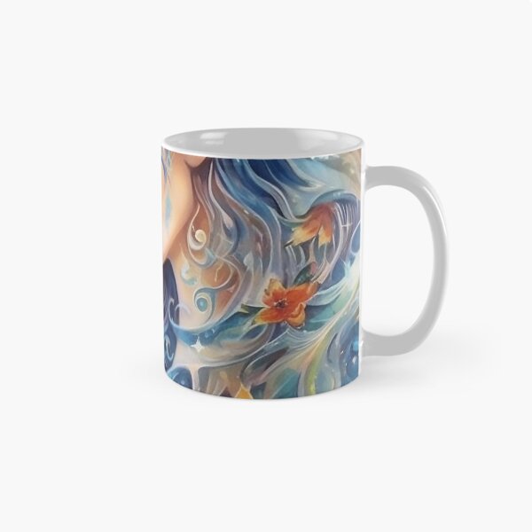 Artikelvorschau, Aquarell schöne Mondgöttin mit langen, gewellten Haaren entworfen und verkauft von WallWhimsyWorks.