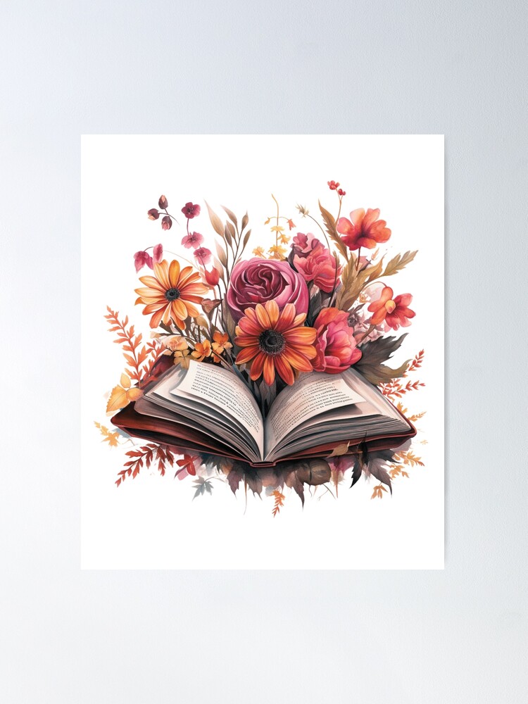 Aesthetic open book design with flowers Poster for Sale by