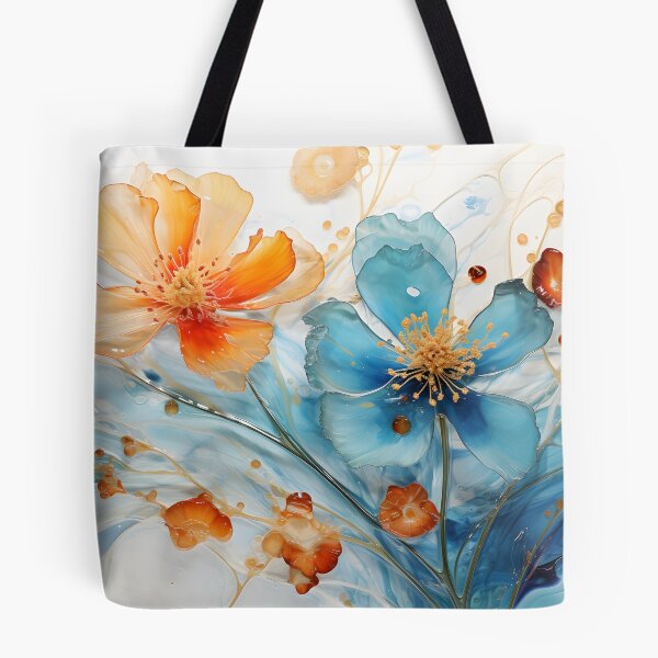 Artikelvorschau, Orange und blaue Blumen blühen entworfen und verkauft von Flowtime.