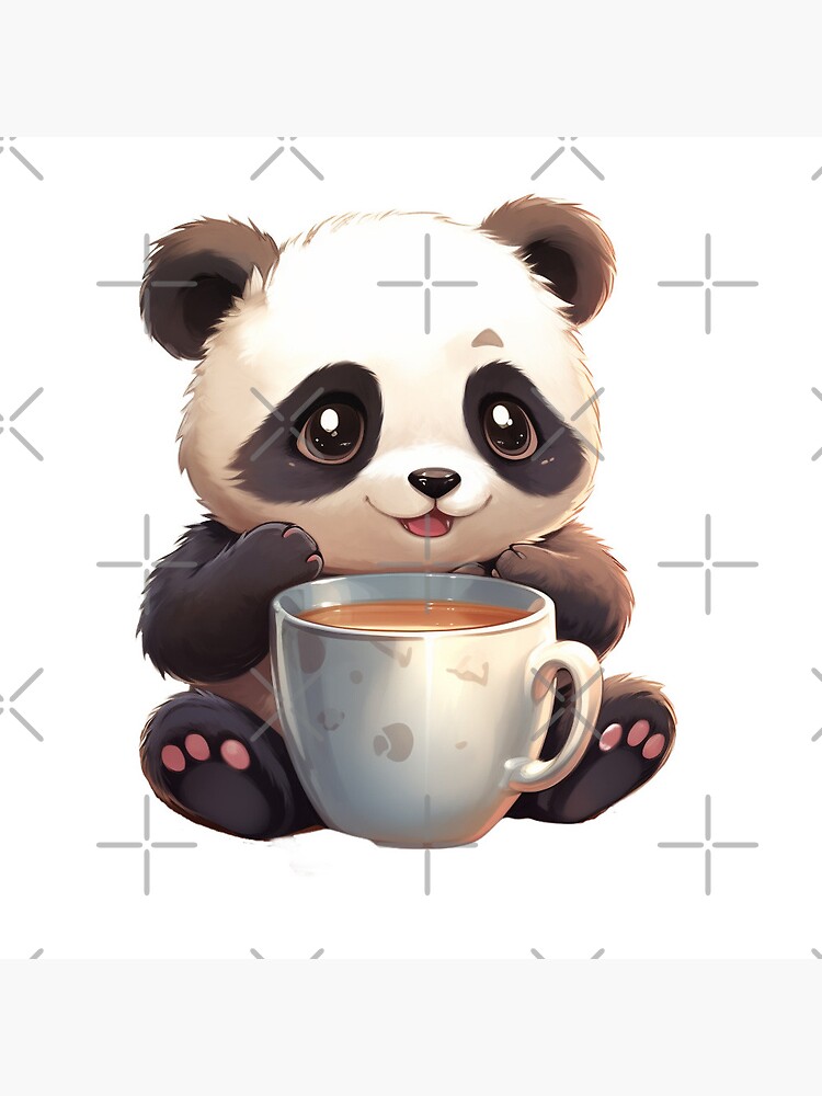 Cute Panda bear in cup drinking coffee tea cartoon teddy sweet